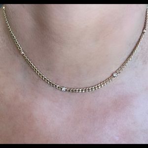 Ferkos 14k gold curb chain necklace with 5 round diamonds